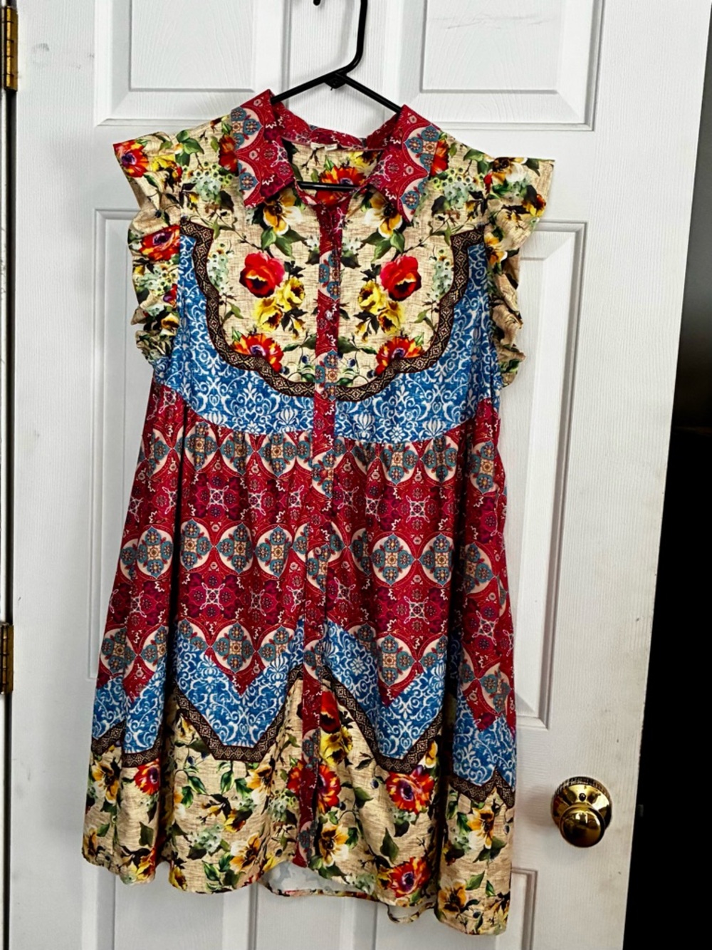 Umgee Multicolor Patchwork Floral Ruffle Dress